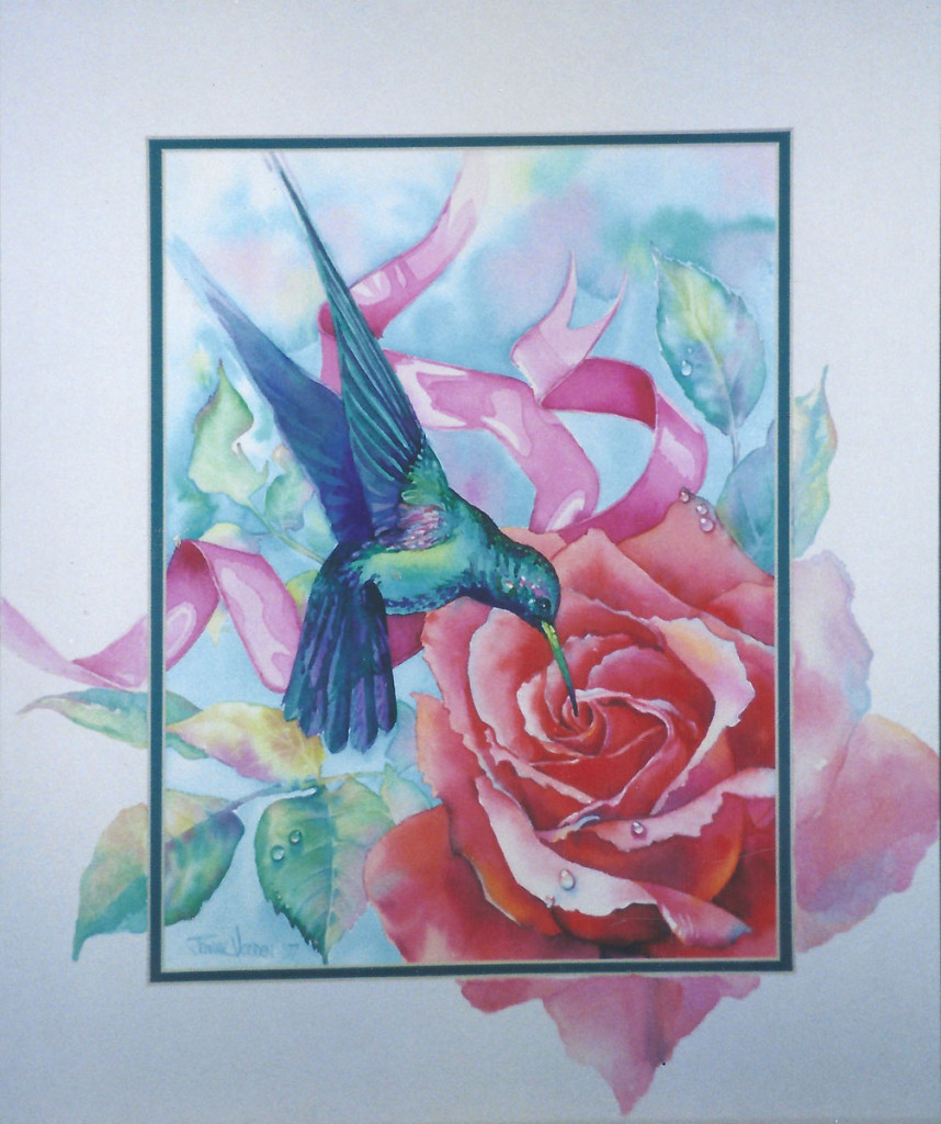 Hummingbird and rose